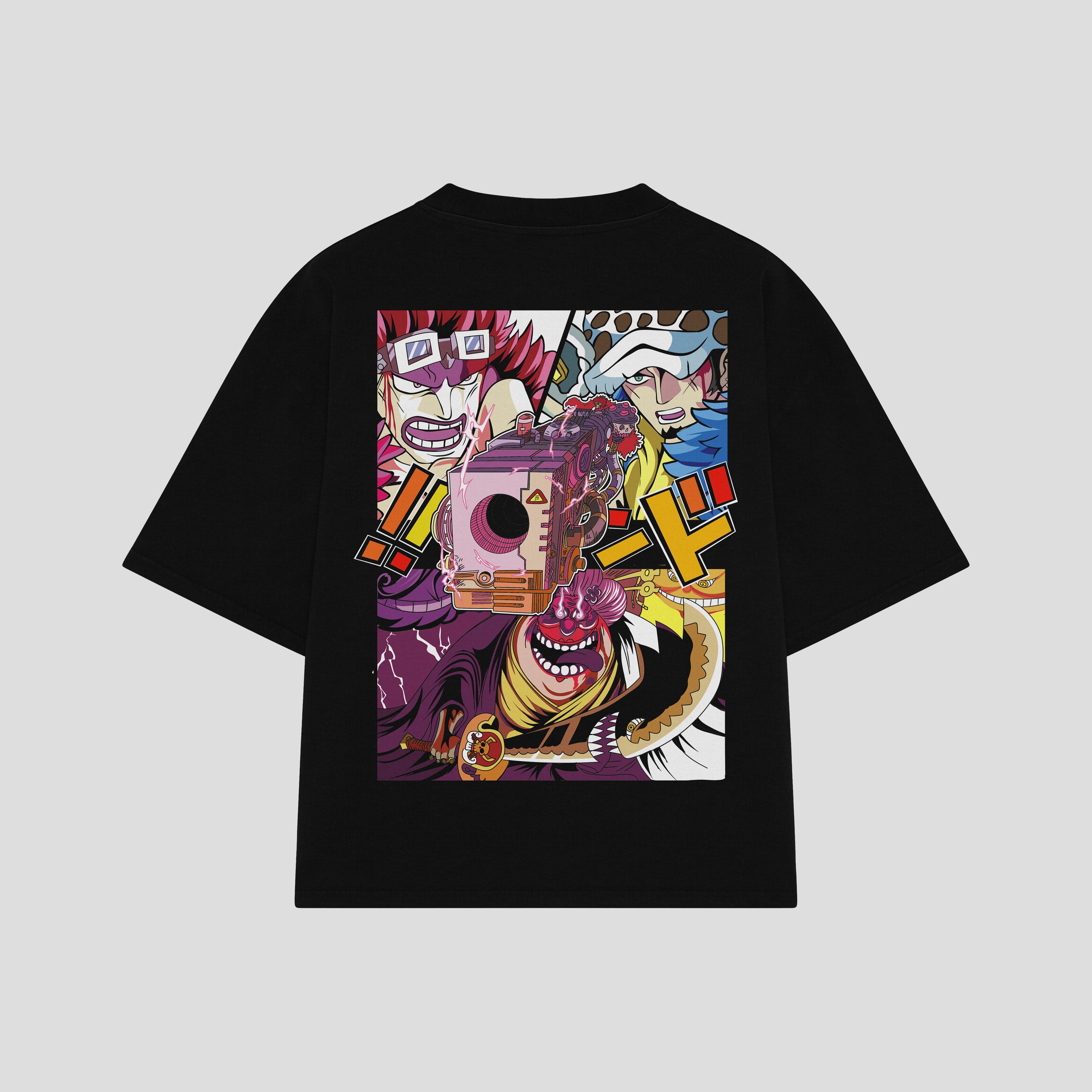 Playera streetwear premium de anime y gaming ExtraLife MX, corte boxy oversized drop shoulder heavyweight en color Deep Black y Off-White, moda urbana mexicana de culto.