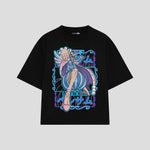 Playera streetwear premium de anime y gaming ExtraLife MX, corte boxy oversized drop shoulder heavyweight en color Deep Black y Off-White, moda urbana mexicana de culto.