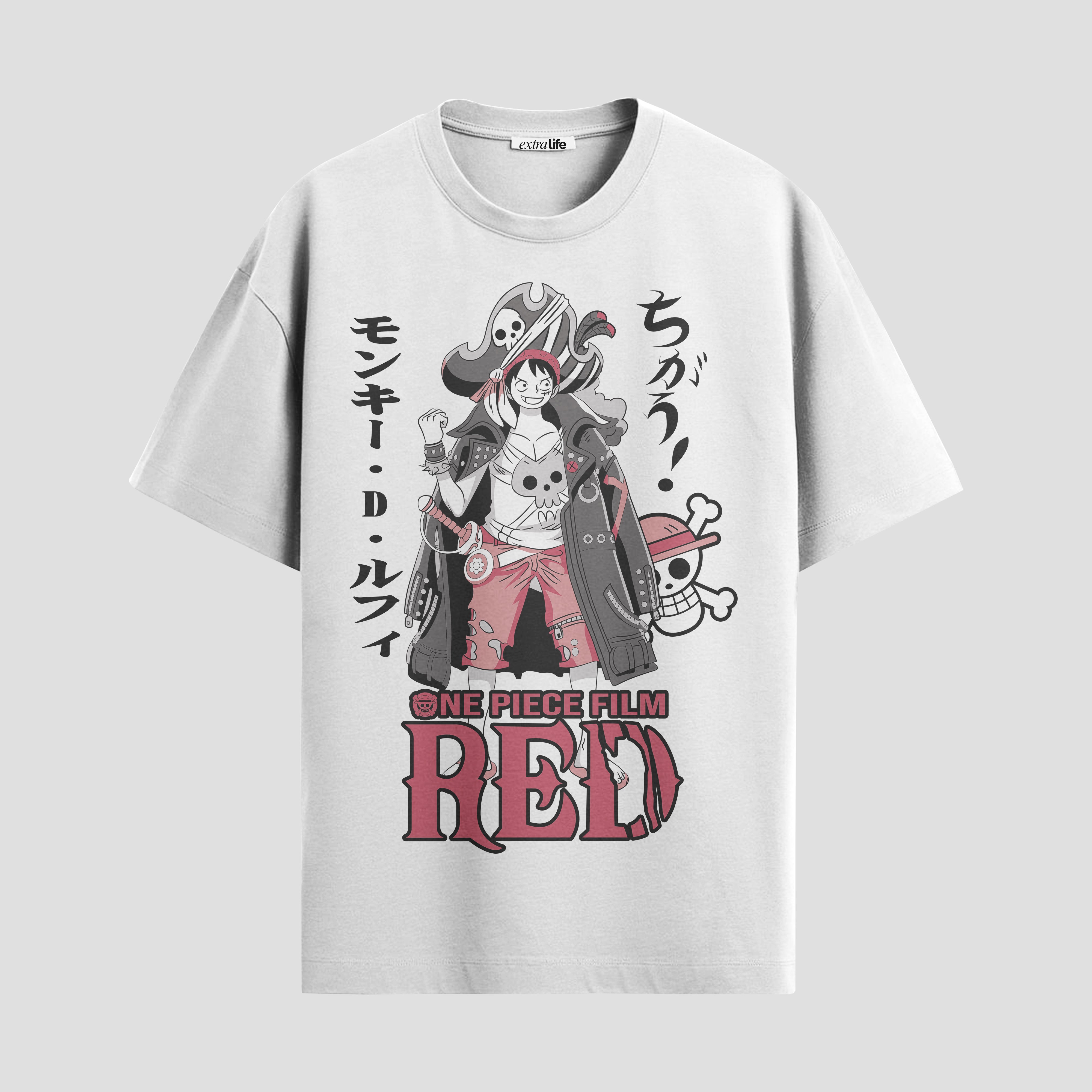 Playera urbana de anime y gaming ExtraLife MX, corte Standard Fit unisex ligero y transpirable en color Deep Black y Pure White, ropa de uso diario para gym y casual.
