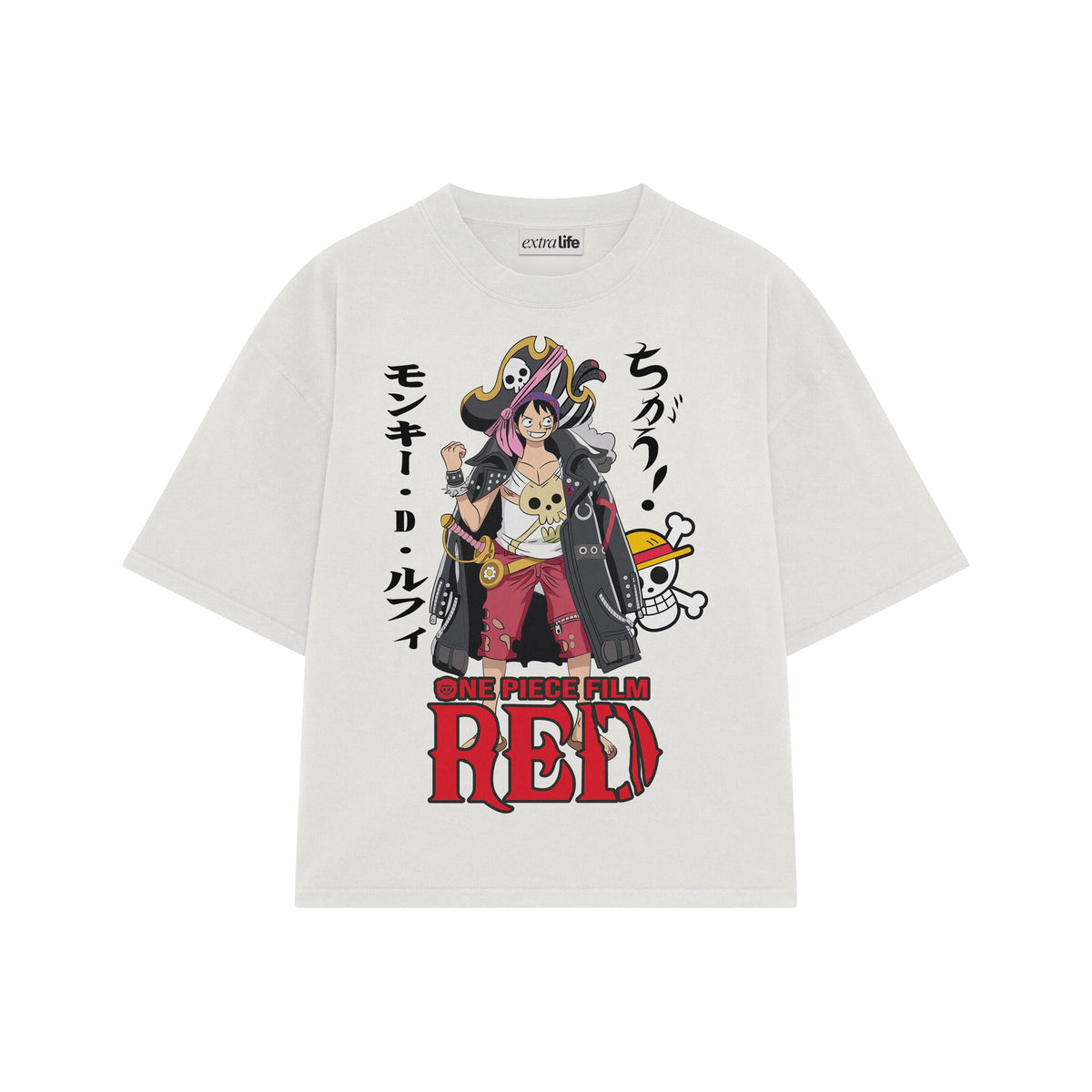 Playera streetwear premium de anime y gaming ExtraLife MX, corte oversized drop shoulder ligero y fresco en color Deep Black y Off-White, moda urbana mexicana de culto.