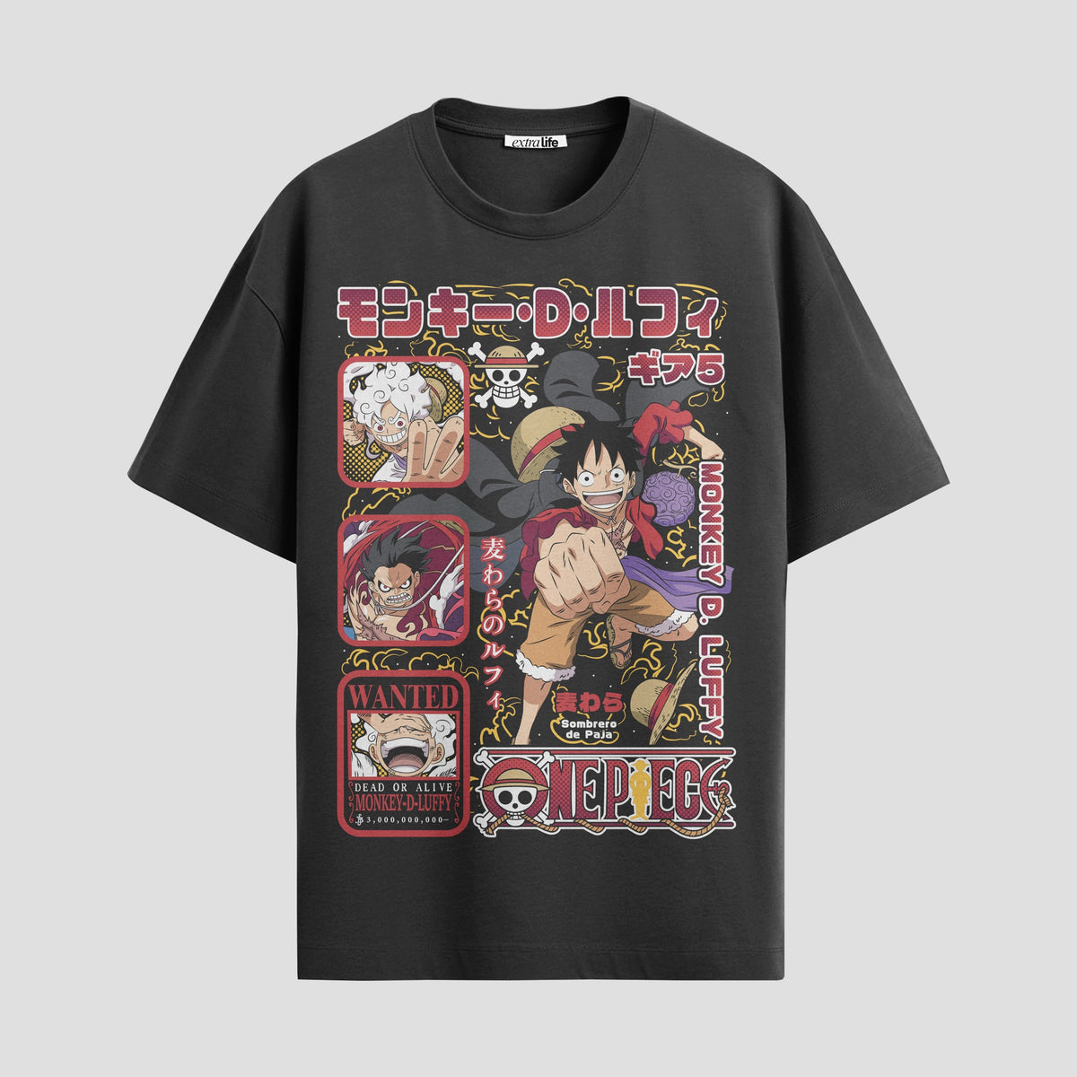 Playera urbana de anime y gaming ExtraLife MX, corte Classic Premium unisex ligero y transpirable en color Deep Black y Pure White, ropa de uso diario para gym y casual.