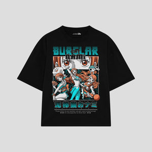Playera streetwear premium de anime y gaming ExtraLife MX, corte boxy oversized drop shoulder heavyweight en color Deep Black y Off-White, moda urbana mexicana de culto.