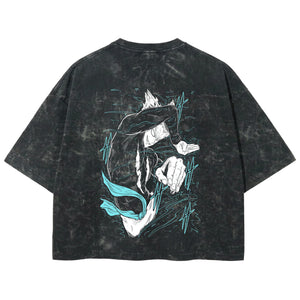 Playera streetwear premium de anime y gaming ExtraLife MX, corte boxy deluxe mineral wash heavyweight en color Acid Wash, moda urbana mexicana de culto.