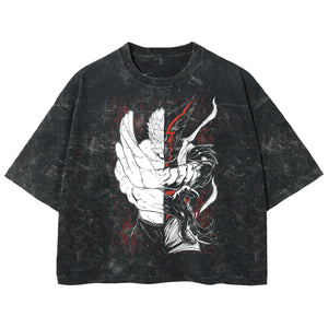 Playera streetwear premium de anime y gaming ExtraLife MX, corte boxy deluxe mineral wash heavyweight en color Acid Wash, moda urbana mexicana de culto.