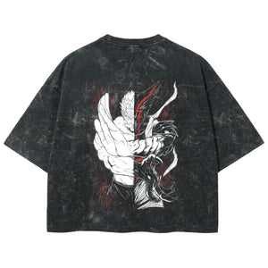 Playera streetwear premium de anime y gaming ExtraLife MX, corte boxy deluxe mineral wash heavyweight en color Acid Wash, moda urbana mexicana de culto.