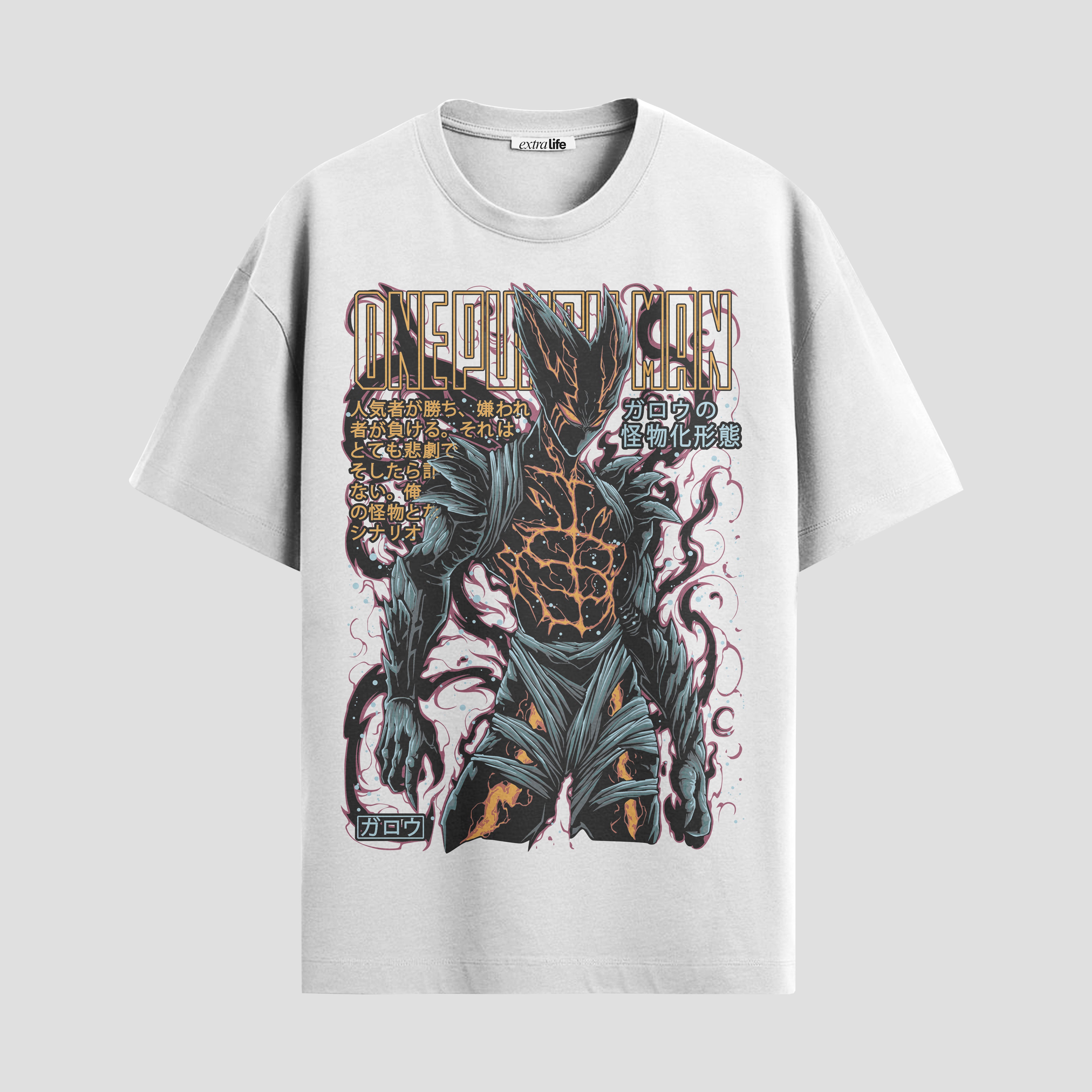 Playera urbana de anime y gaming ExtraLife MX, corte Standard Fit unisex ligero y transpirable en color Deep Black y Pure White, ropa de uso diario para gym y casual.