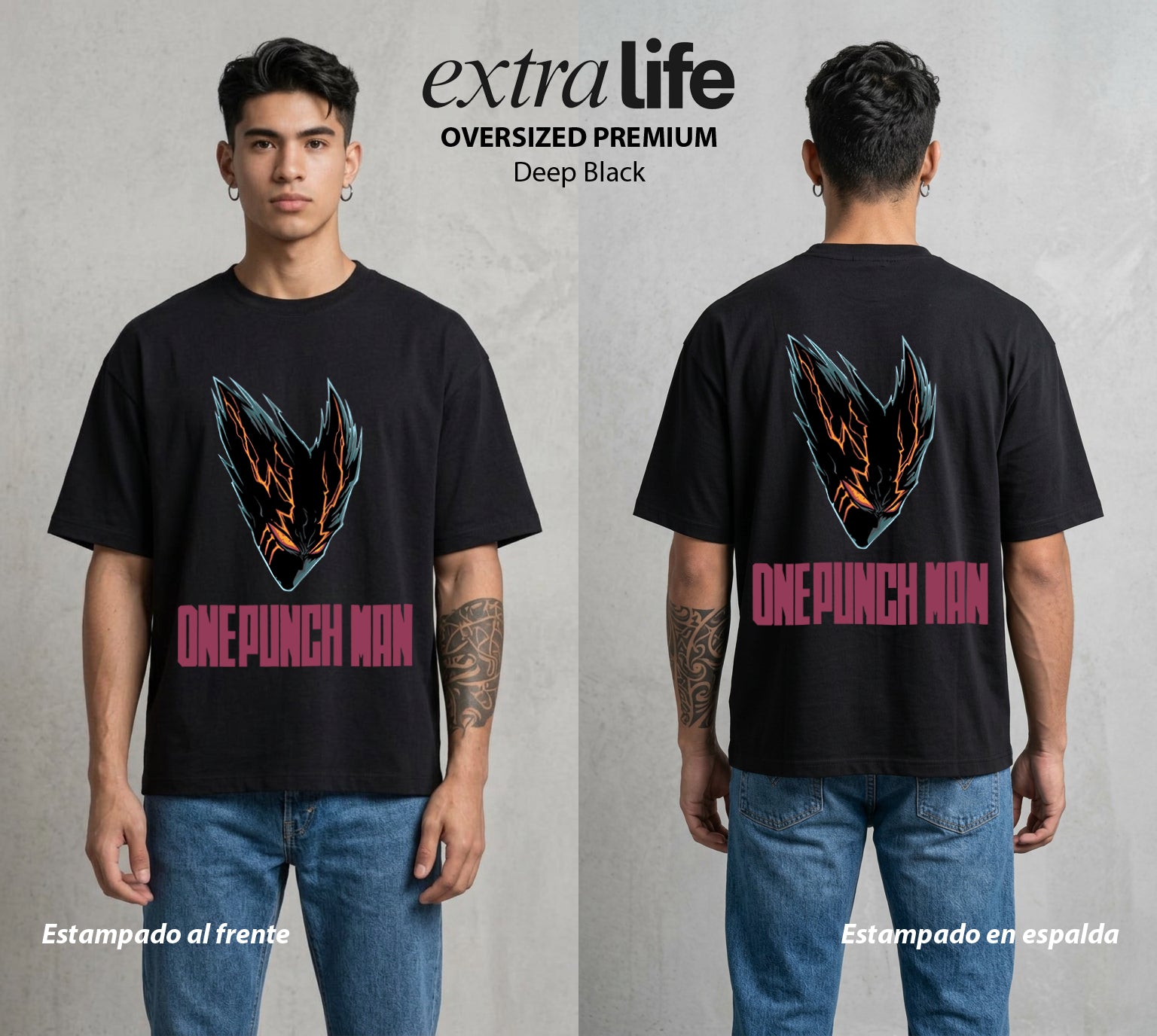 El Heroe por Hobby | Caos Encarnado #04628 - Playera Oversized Premium | Deep Black - Foto en modelo