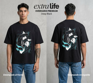 El Heroe por Hobby | Sombra del Héroe #04629 - Playera Oversized Premium | Deep Black - Foto en modelo