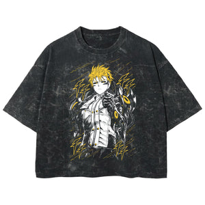 Playera streetwear premium de anime y gaming ExtraLife MX, corte boxy deluxe mineral wash heavyweight en color Acid Wash, moda urbana mexicana de culto.