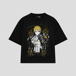 Playera streetwear premium de anime y gaming ExtraLife MX, corte boxy oversized drop shoulder heavyweight en color Deep Black y Off-White, moda urbana mexicana de culto.