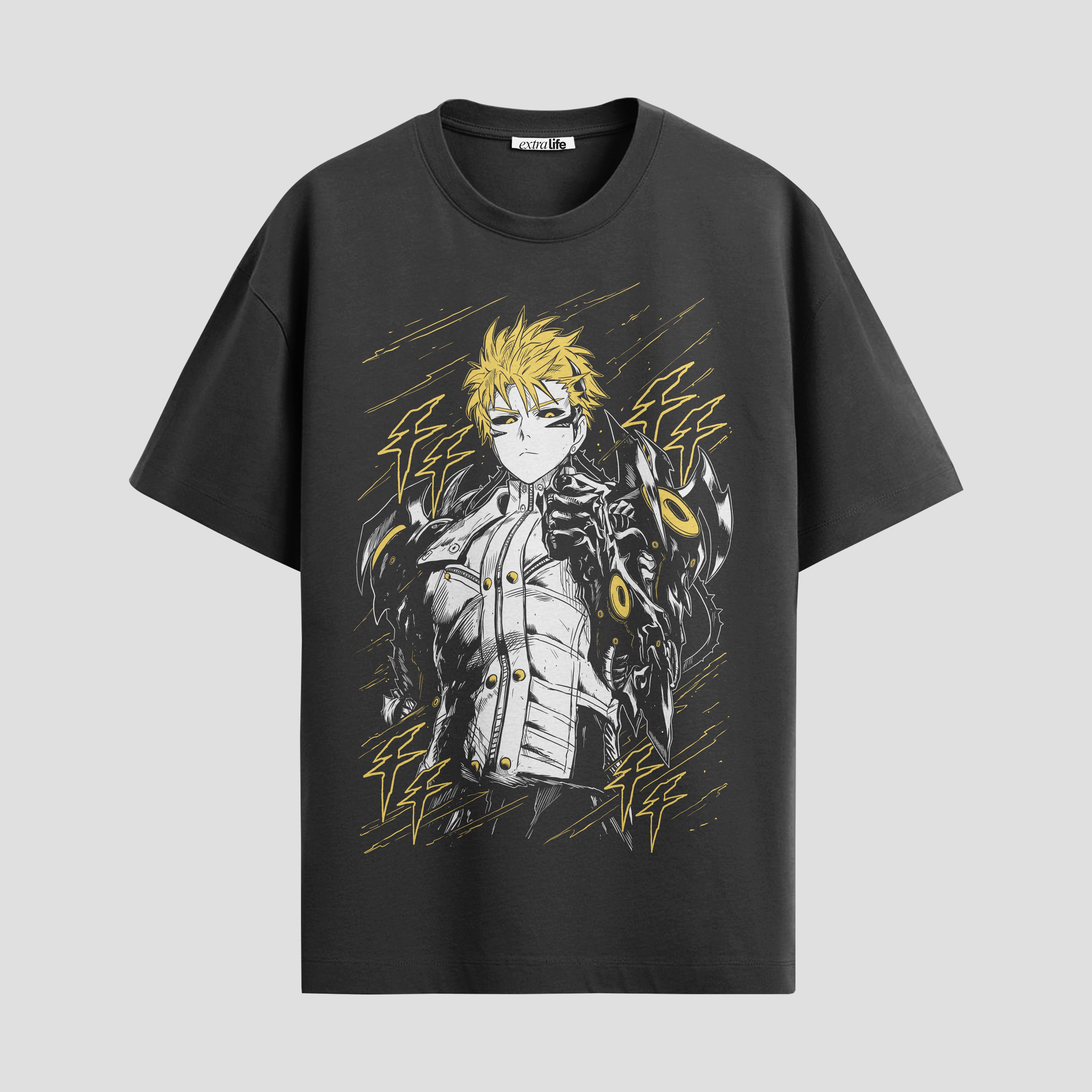 Playera urbana de anime y gaming ExtraLife MX, corte Standard Fit unisex ligero y transpirable en color Deep Black y Pure White, ropa de uso diario para gym y casual.