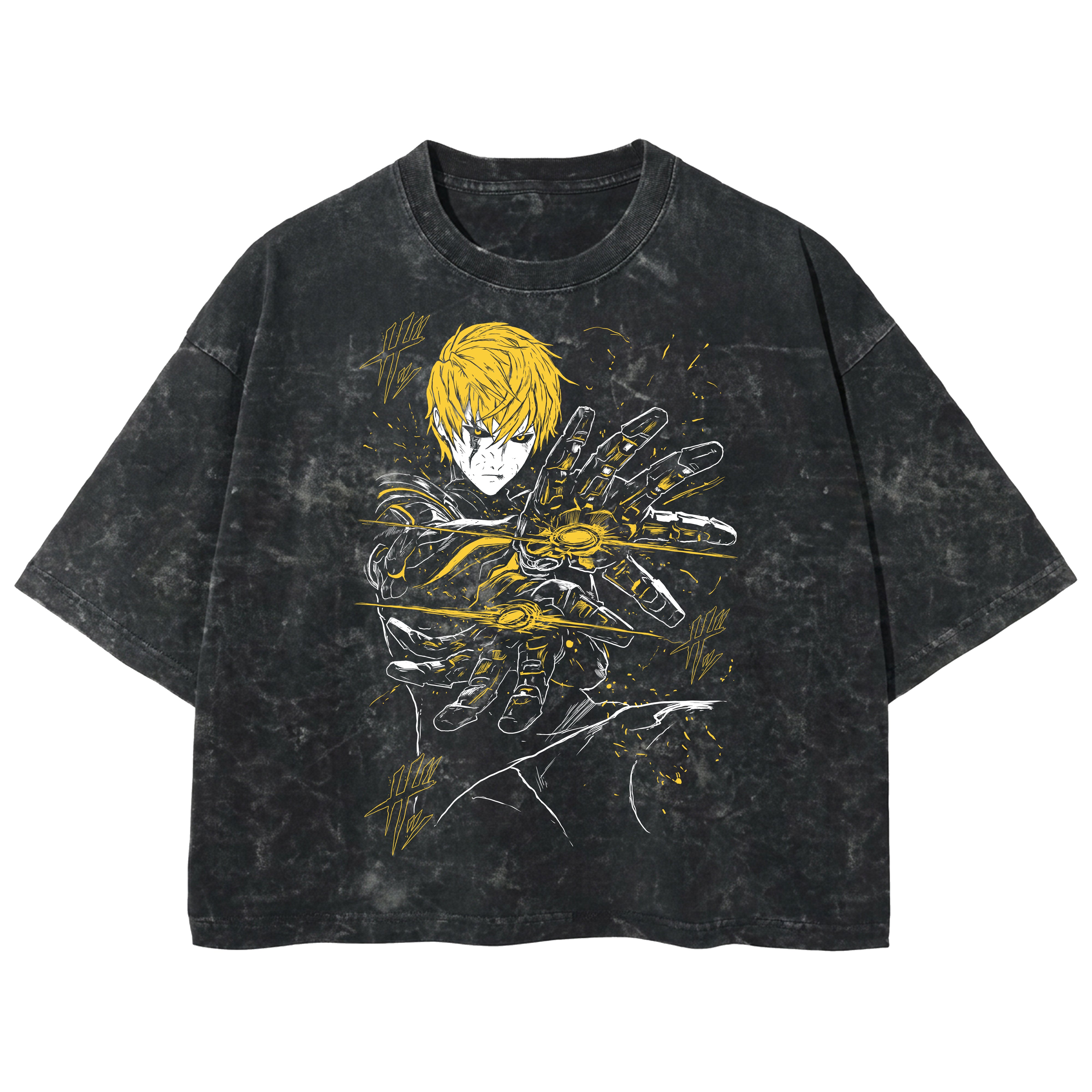 Playera streetwear premium de anime y gaming ExtraLife MX, corte boxy deluxe mineral wash heavyweight en color Acid Wash, moda urbana mexicana de culto.