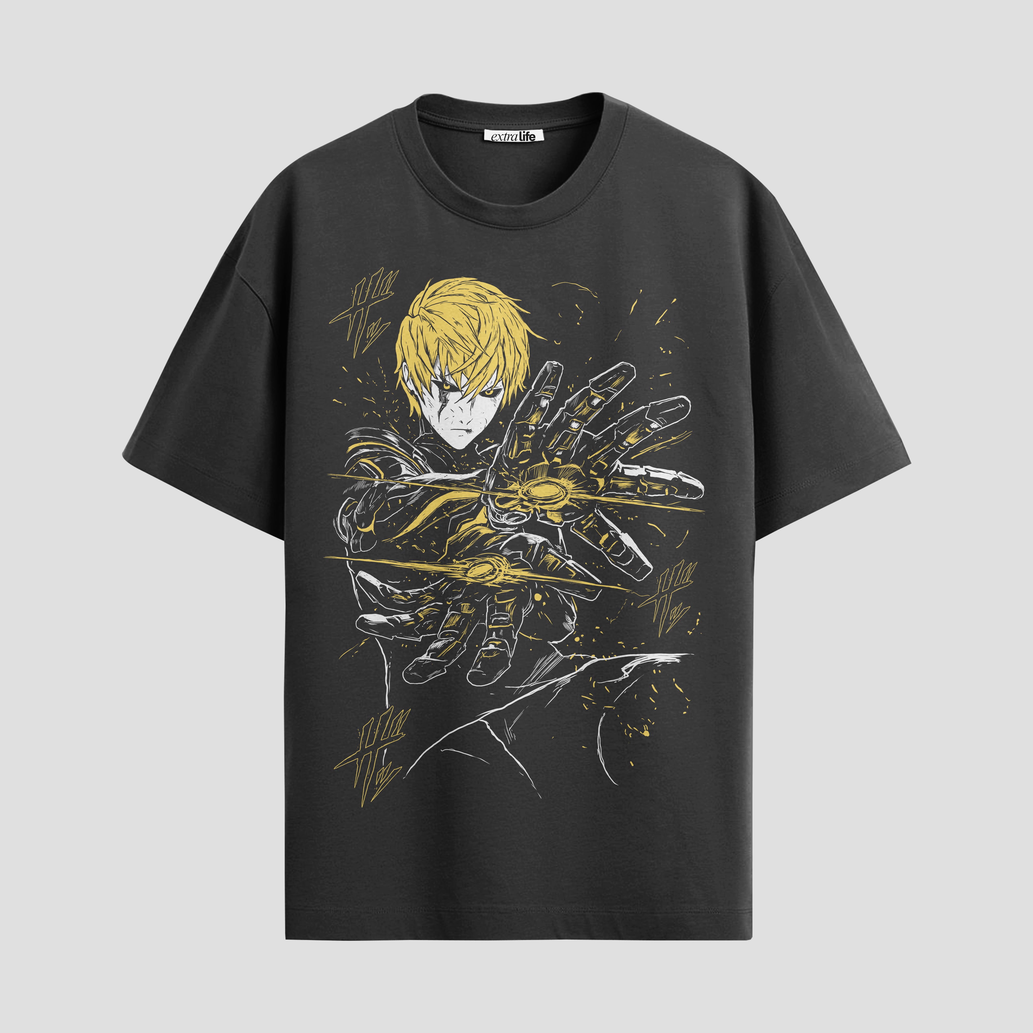 Playera urbana de anime y gaming ExtraLife MX, corte Standard Fit unisex ligero y transpirable en color Deep Black y Pure White, ropa de uso diario para gym y casual.
