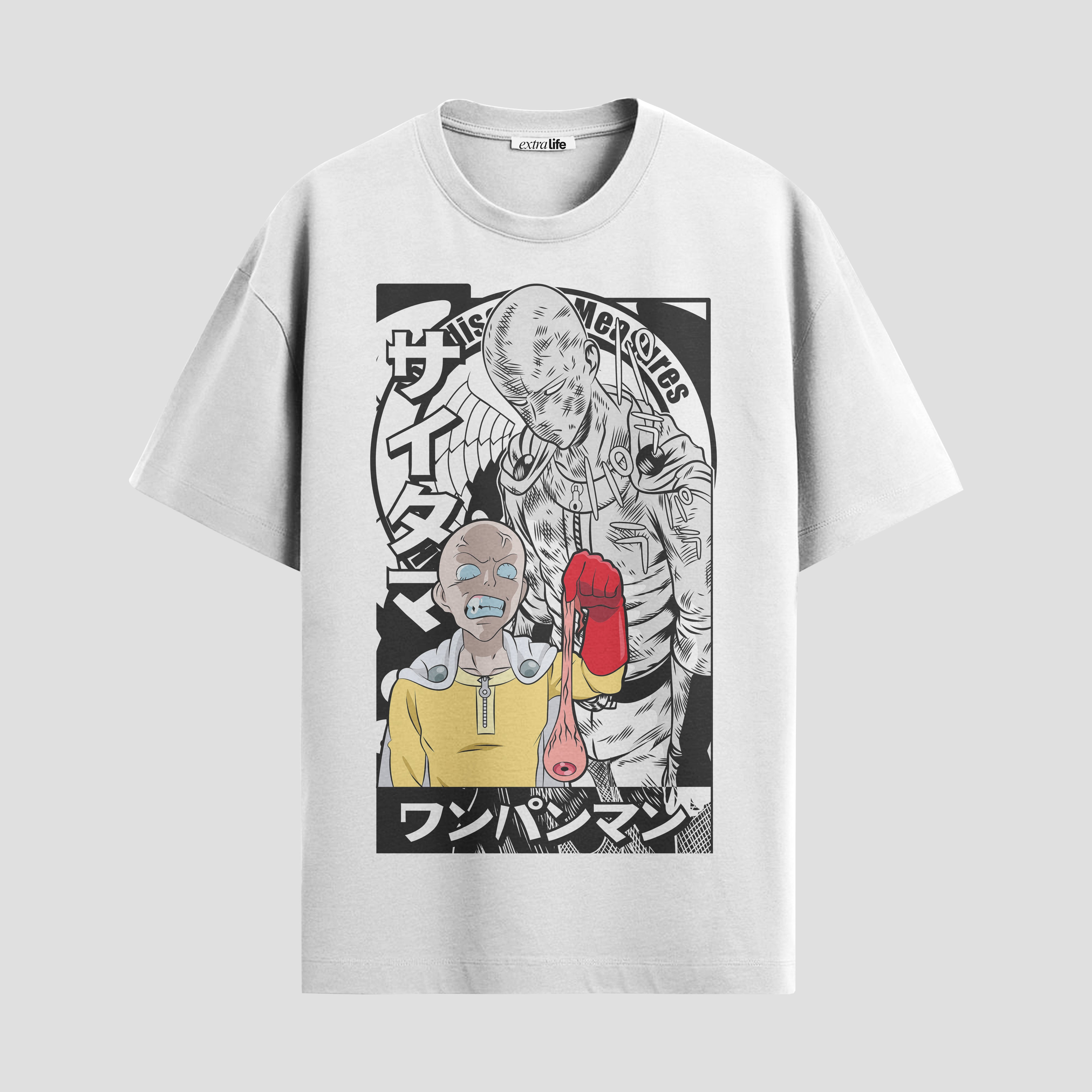 Playera urbana de anime y gaming ExtraLife MX, corte Standard Fit unisex ligero y transpirable en color Deep Black y Pure White, ropa de uso diario para gym y casual.