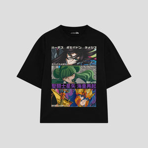 Playera streetwear premium de anime y gaming ExtraLife MX, corte boxy oversized drop shoulder heavyweight en color Deep Black y Off-White, moda urbana mexicana de culto.