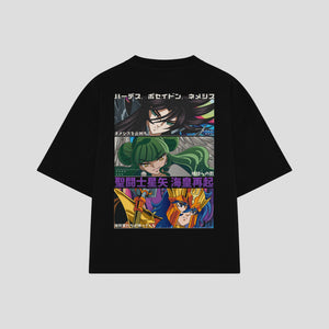 Playera streetwear premium de anime y gaming ExtraLife MX, corte boxy oversized drop shoulder heavyweight en color Deep Black y Off-White, moda urbana mexicana de culto.