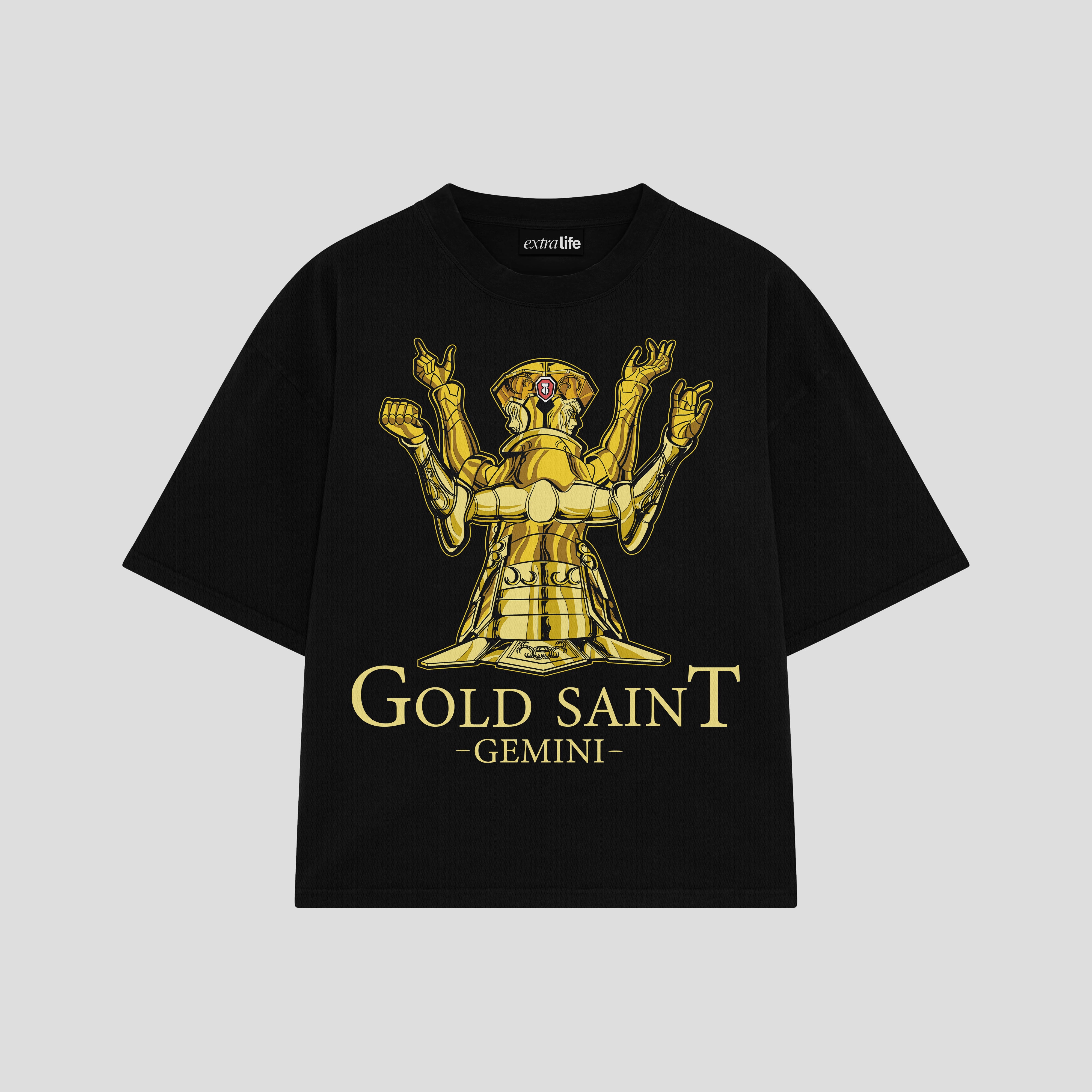 Playera streetwear premium de anime y gaming ExtraLife MX, corte boxy oversized drop shoulder heavyweight en color Deep Black y Off-White, moda urbana mexicana de culto.