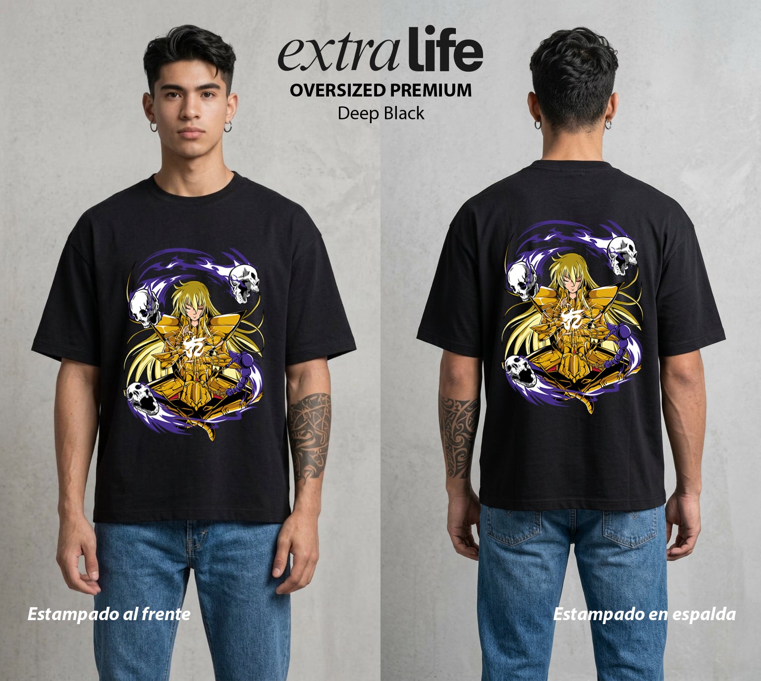 Los Caballeros del Cosmos | Ilusión de Buda #04653 - Playera Oversized Premium | Deep Black - Foto en modelo