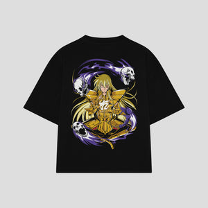 Playera streetwear premium de anime y gaming ExtraLife MX, corte boxy oversized drop shoulder heavyweight en color Deep Black y Off-White, moda urbana mexicana de culto.