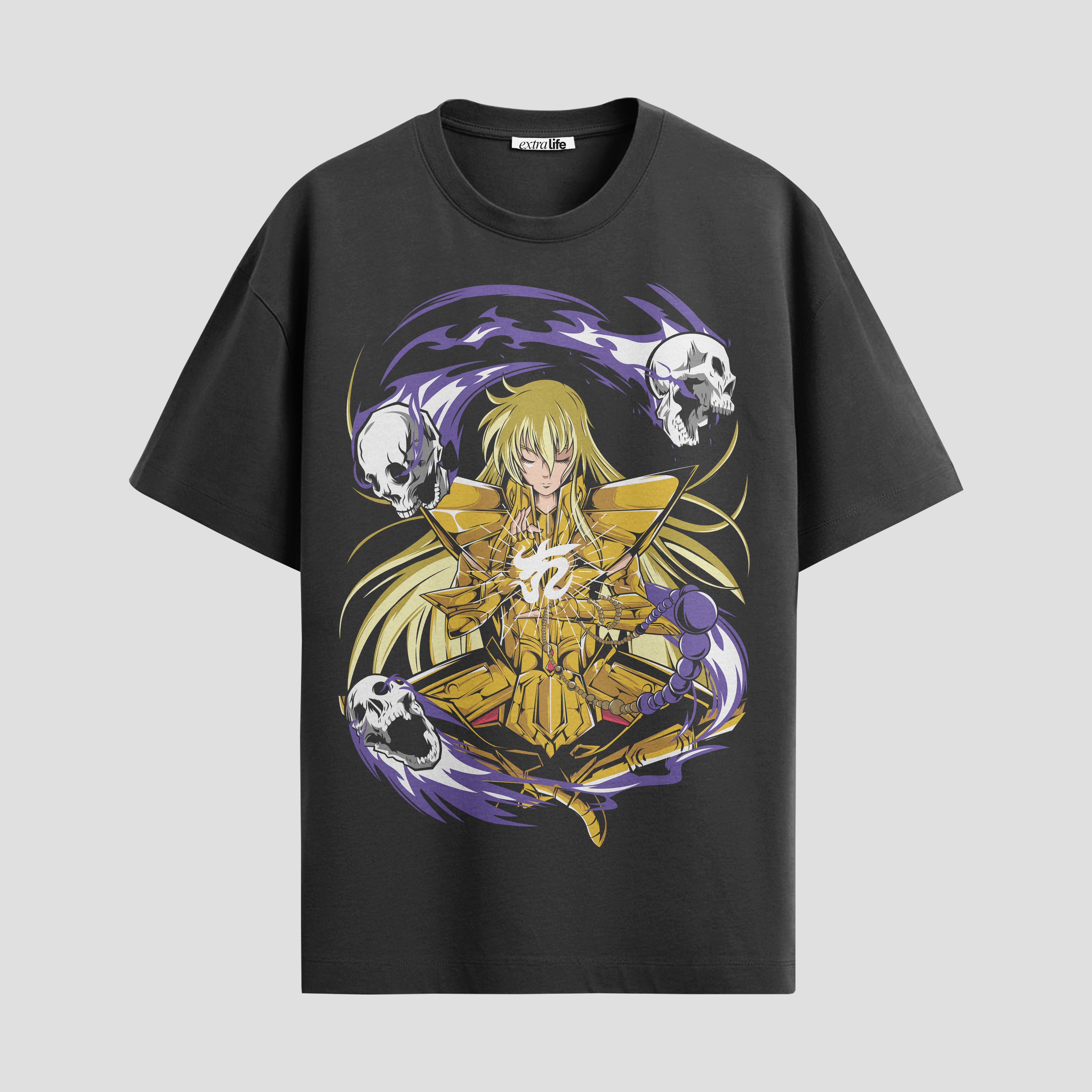 Playera urbana de anime y gaming ExtraLife MX, corte Standard Fit unisex ligero y transpirable en color Deep Black y Pure White, ropa de uso diario para gym y casual.