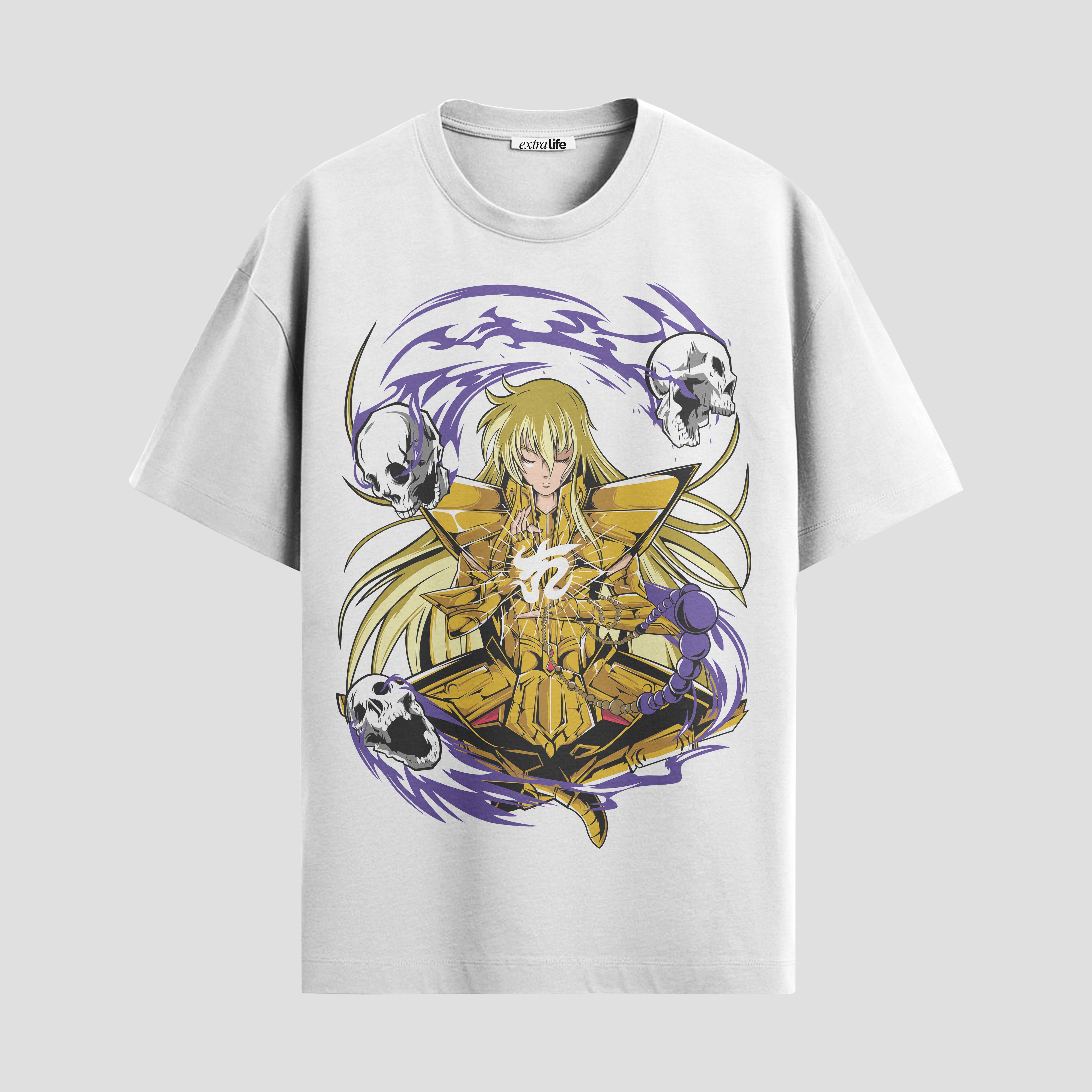 Playera urbana de anime y gaming ExtraLife MX, corte Standard Fit unisex ligero y transpirable en color Deep Black y Pure White, ropa de uso diario para gym y casual.