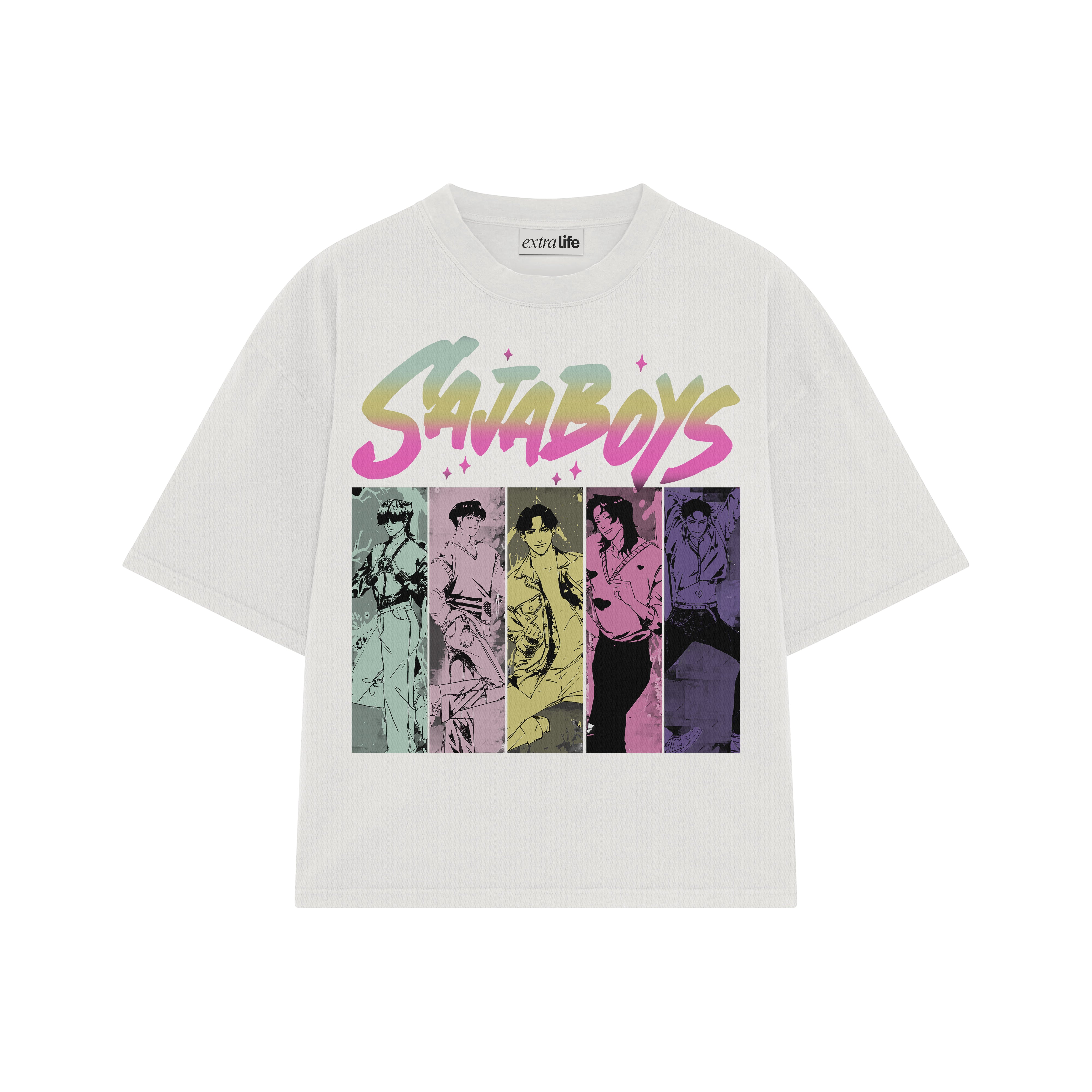 Playera streetwear premium de anime y gaming ExtraLife MX, corte boxy oversized drop shoulder heavyweight en color Deep Black y Off-White, moda urbana mexicana de culto.
