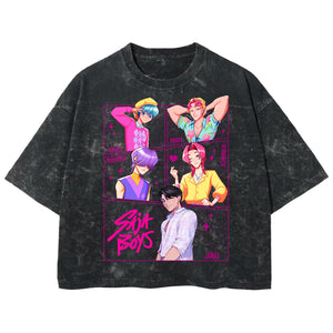 Playera streetwear premium de anime y gaming ExtraLife MX, corte boxy deluxe mineral wash heavyweight en color Acid Wash, moda urbana mexicana de culto.
