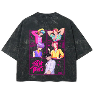 Playera streetwear premium de anime y gaming ExtraLife MX, corte boxy deluxe mineral wash heavyweight en color Acid Wash, moda urbana mexicana de culto.