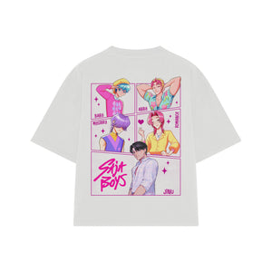 Playera streetwear premium de anime y gaming ExtraLife MX, corte boxy oversized drop shoulder heavyweight en color Deep Black y Off-White, moda urbana mexicana de culto.