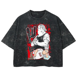 Playera streetwear premium de anime y gaming ExtraLife MX, corte boxy deluxe mineral wash heavyweight en color Acid Wash, moda urbana mexicana de culto.