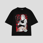 Playera streetwear premium de anime y gaming ExtraLife MX, corte boxy oversized drop shoulder heavyweight en color Deep Black y Off-White, moda urbana mexicana de culto.