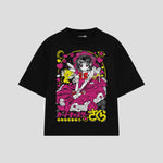 Playera streetwear premium de anime y gaming ExtraLife MX, corte boxy oversized drop shoulder heavyweight en color Deep Black y Off-White, moda urbana mexicana de culto.