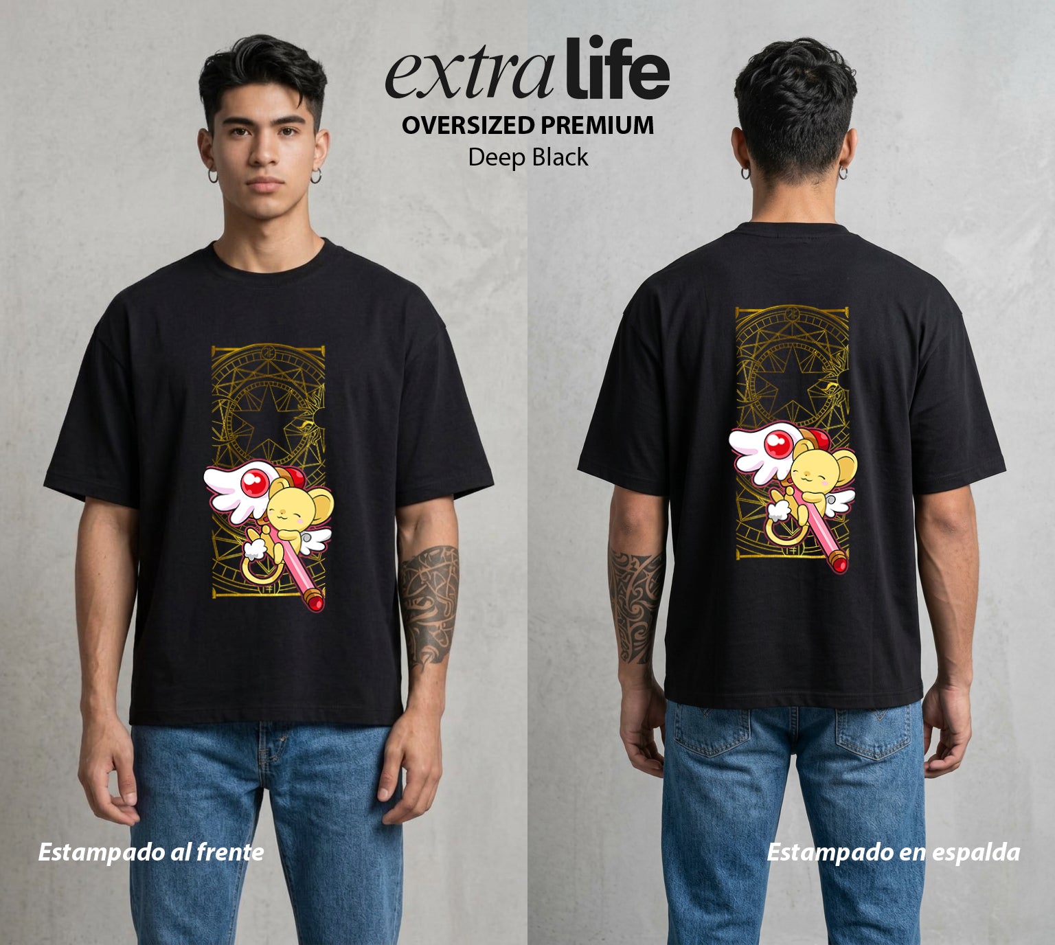 Las Cartas del Viento | Magia de Cereza #04660 - Playera Oversized Premium | Deep Black - Foto en modelo