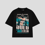 Playera streetwear premium de anime y gaming ExtraLife MX, corte boxy oversized drop shoulder heavyweight en color Deep Black y Off-White, moda urbana mexicana de culto.