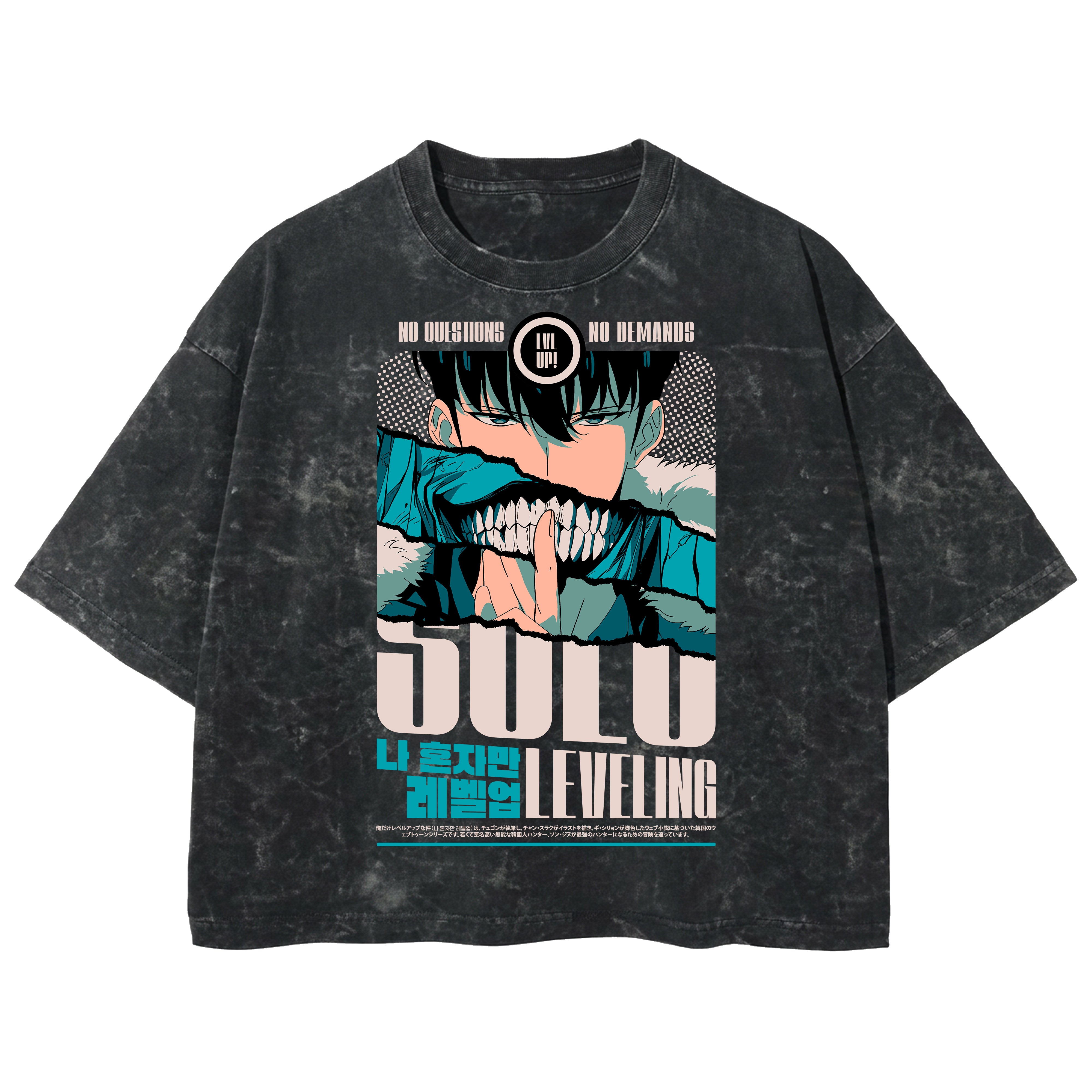 Playera streetwear premium de anime y gaming ExtraLife MX, corte boxy deluxe mineral wash heavyweight en color Acid Wash, moda urbana mexicana de culto.