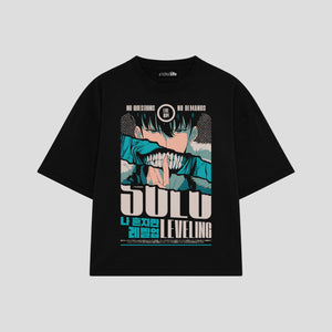 Playera streetwear premium de anime y gaming ExtraLife MX, corte boxy oversized drop shoulder heavyweight en color Deep Black y Off-White, moda urbana mexicana de culto.