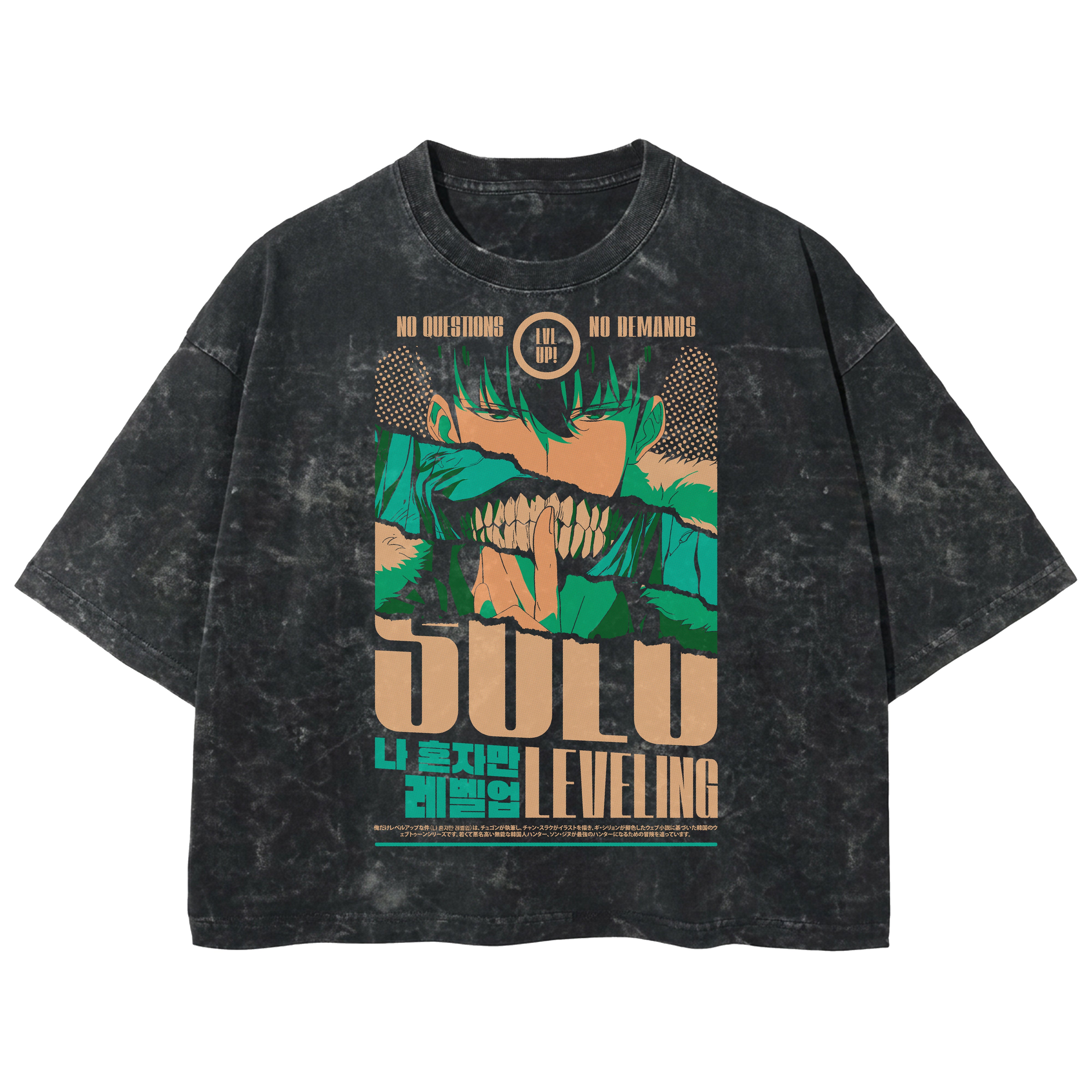 Playera streetwear premium de anime y gaming ExtraLife MX, corte boxy deluxe mineral wash heavyweight en color Acid Wash, moda urbana mexicana de culto.