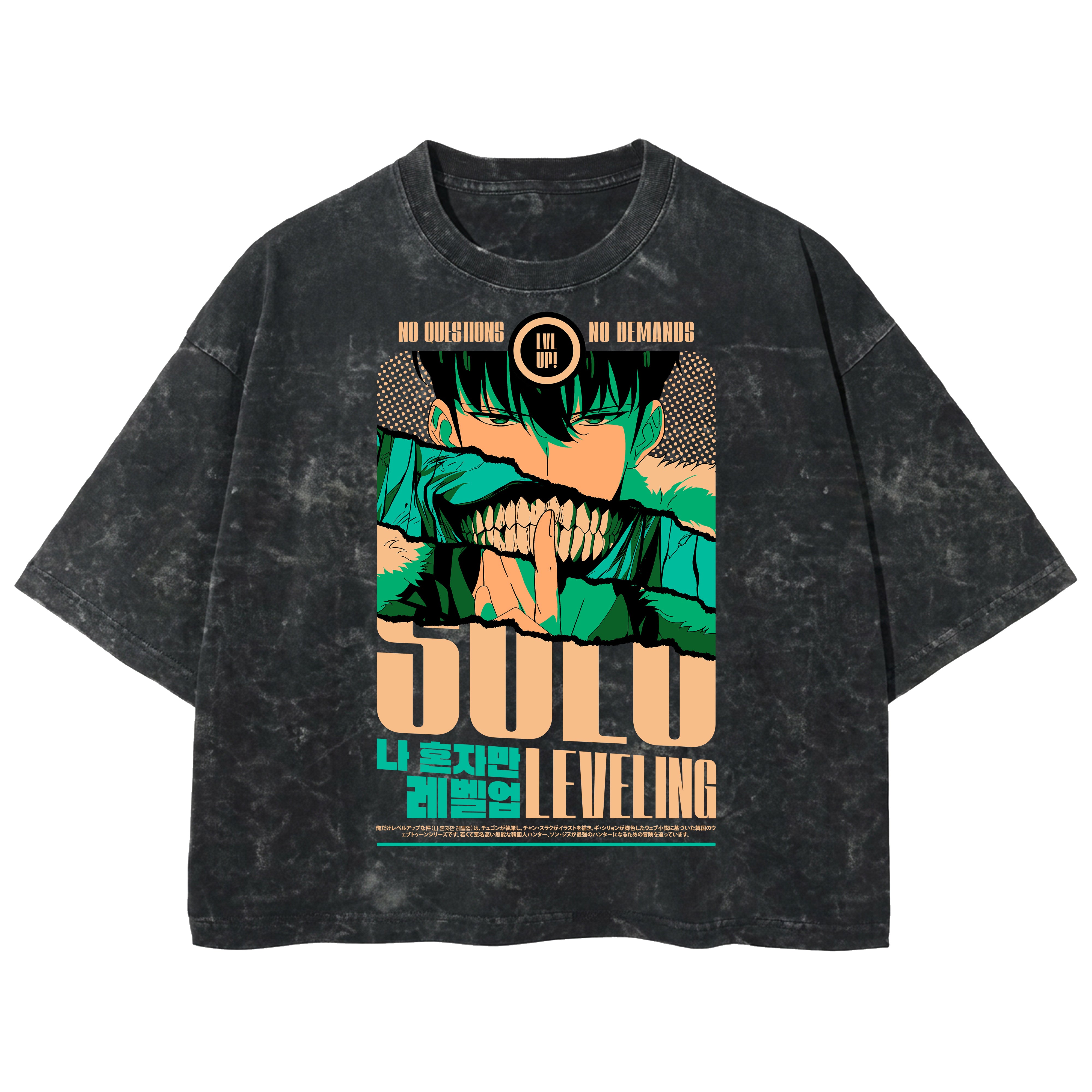Playera streetwear premium de anime y gaming ExtraLife MX, corte boxy deluxe mineral wash heavyweight en color Acid Wash, moda urbana mexicana de culto.