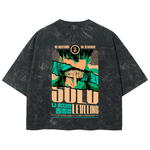 Playera streetwear premium de anime y gaming ExtraLife MX, corte boxy deluxe mineral wash heavyweight en color Acid Wash, moda urbana mexicana de culto.