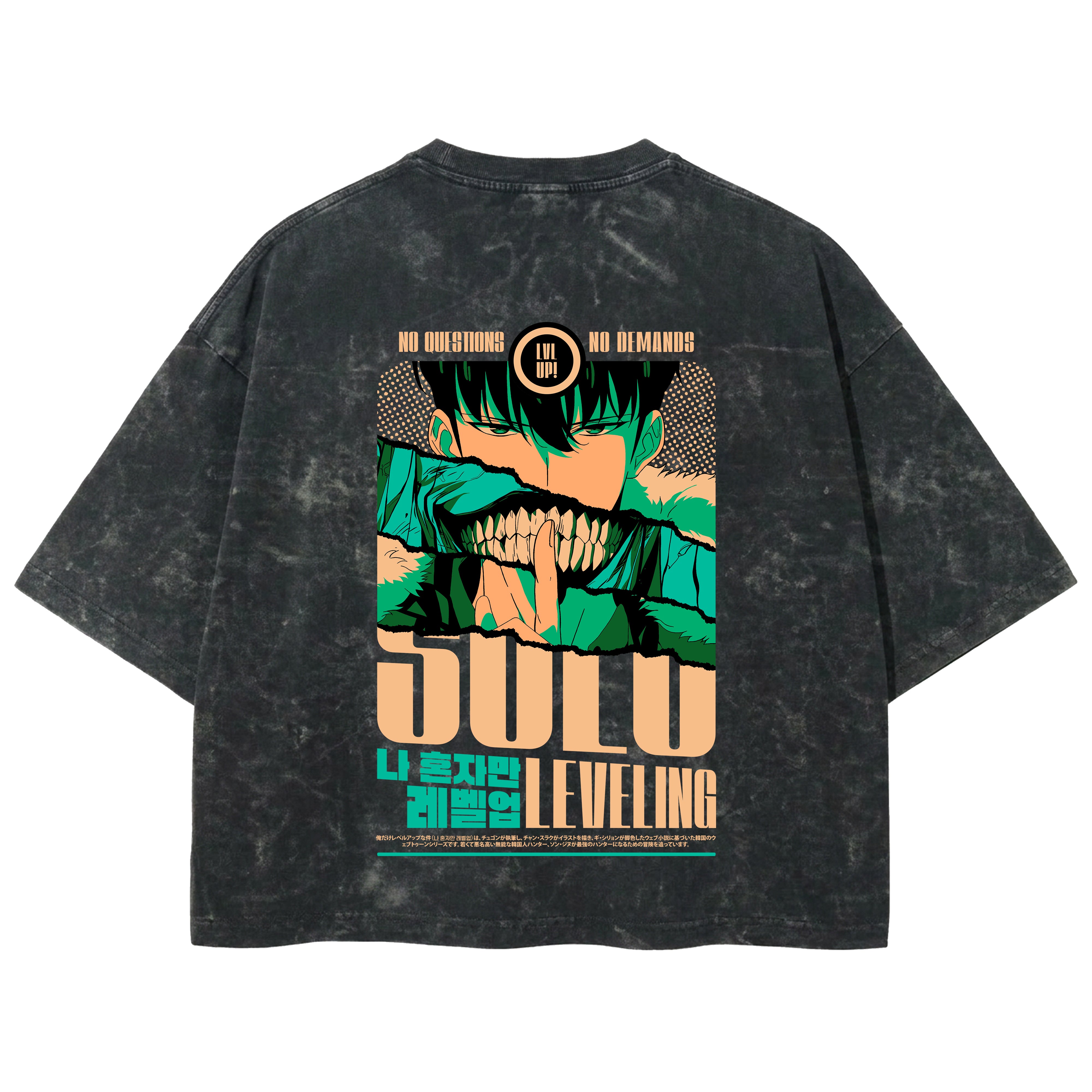 Playera streetwear premium de anime y gaming ExtraLife MX, corte boxy deluxe mineral wash heavyweight en color Acid Wash, moda urbana mexicana de culto.