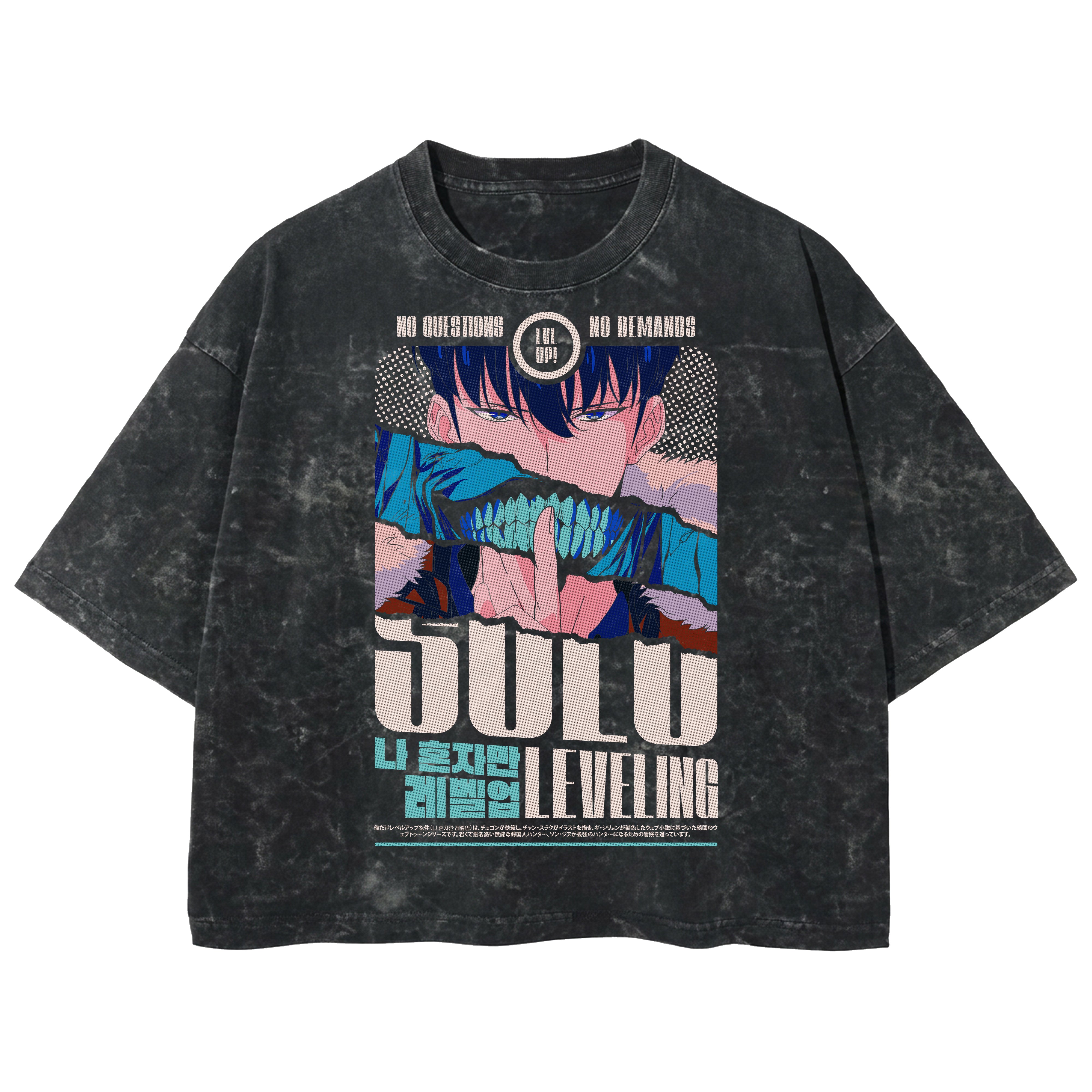 Playera streetwear premium de anime y gaming ExtraLife MX, corte boxy deluxe mineral wash heavyweight en color Acid Wash, moda urbana mexicana de culto.