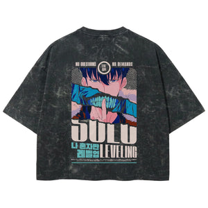 Playera streetwear premium de anime y gaming ExtraLife MX, corte boxy deluxe mineral wash heavyweight en color Acid Wash, moda urbana mexicana de culto.