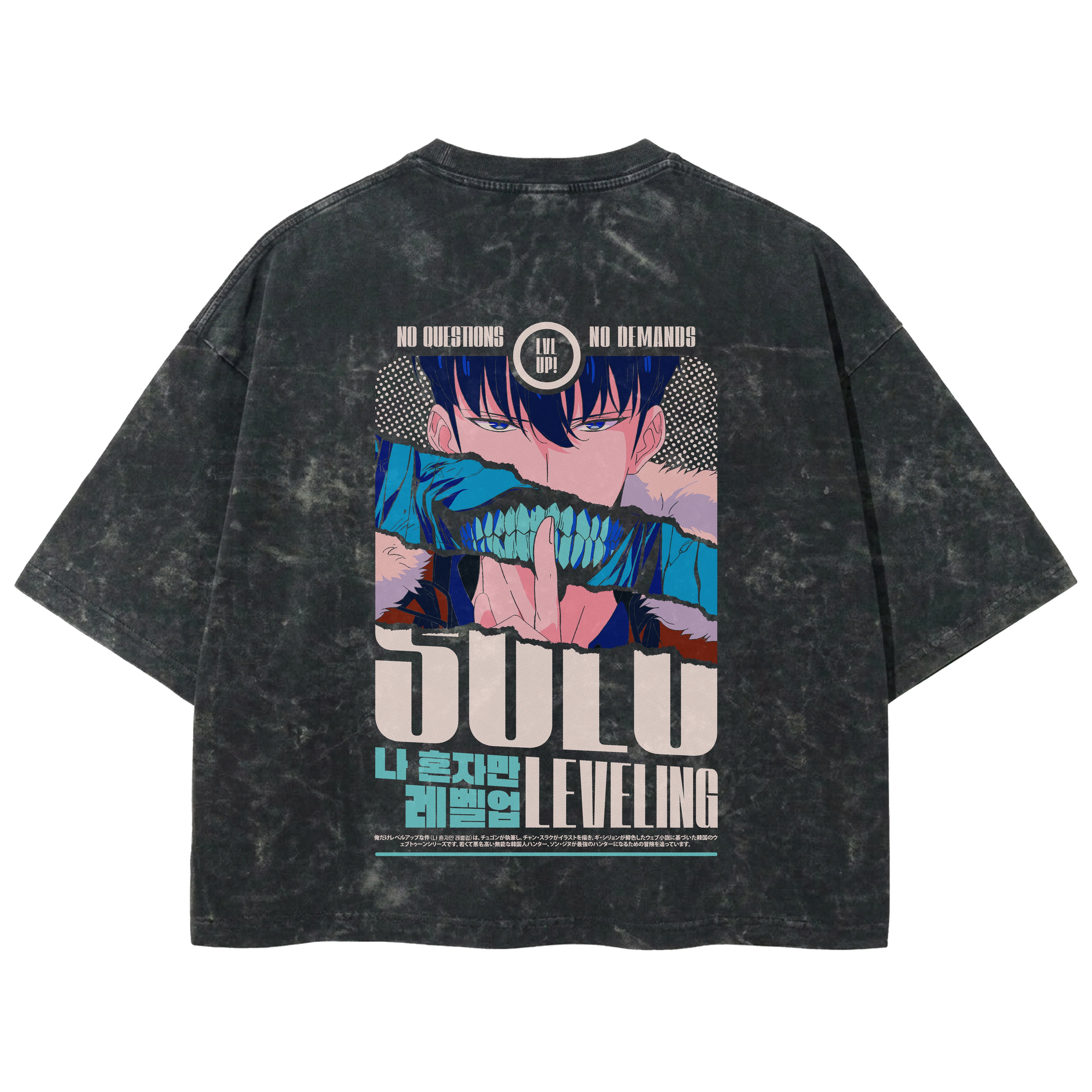 Playera streetwear premium de anime y gaming ExtraLife MX, corte boxy deluxe mineral wash heavyweight en color Acid Wash, moda urbana mexicana de culto.