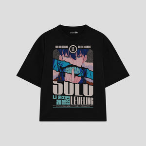 Playera streetwear premium de anime y gaming ExtraLife MX, corte boxy oversized drop shoulder heavyweight en color Deep Black y Off-White, moda urbana mexicana de culto.