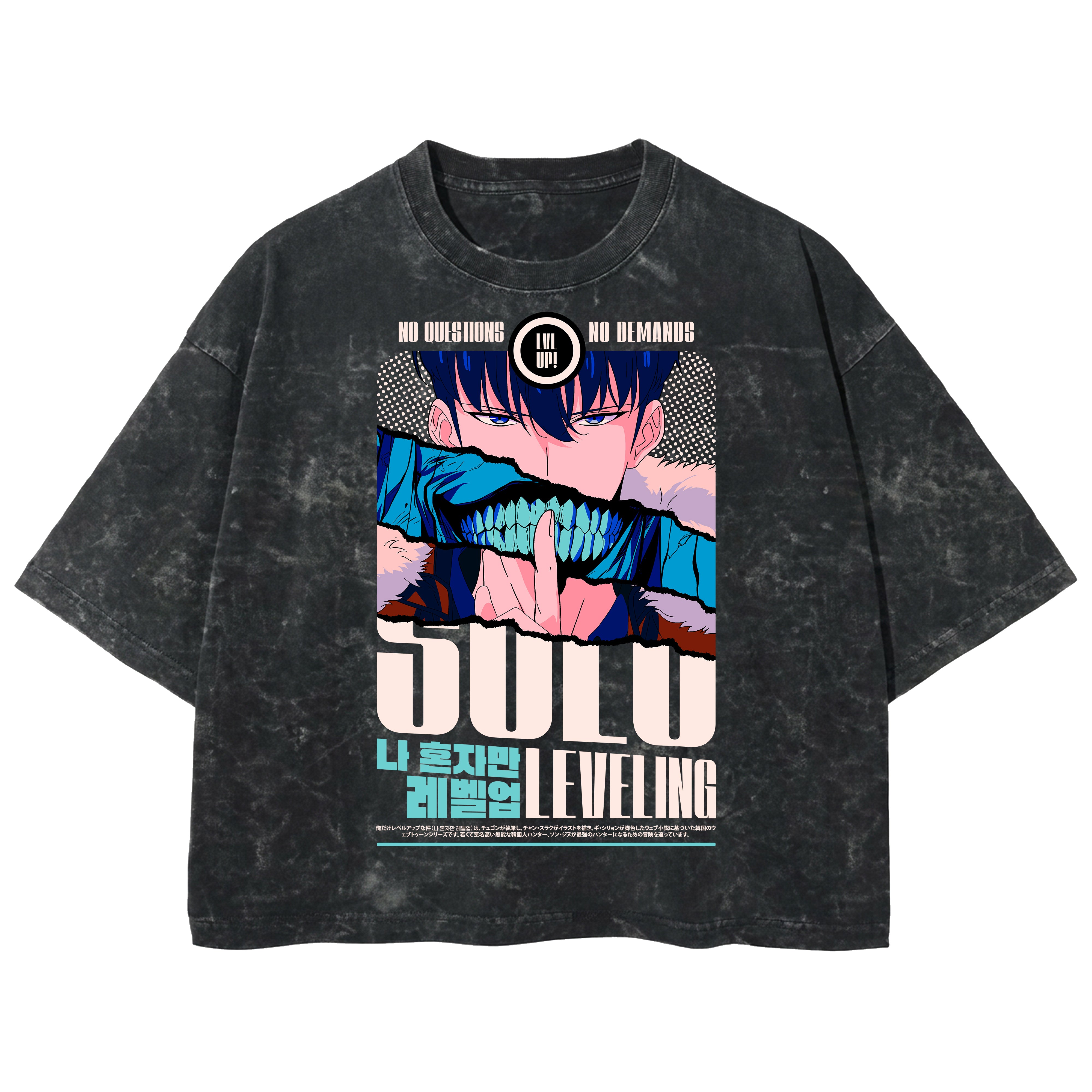 Playera streetwear premium de anime y gaming ExtraLife MX, corte boxy deluxe mineral wash heavyweight en color Acid Wash, moda urbana mexicana de culto.