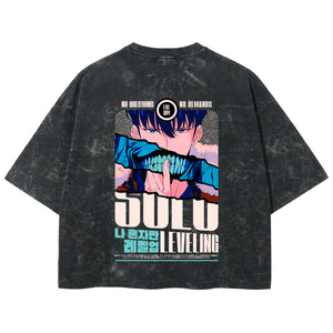 Playera streetwear premium de anime y gaming ExtraLife MX, corte boxy deluxe mineral wash heavyweight en color Acid Wash, moda urbana mexicana de culto.