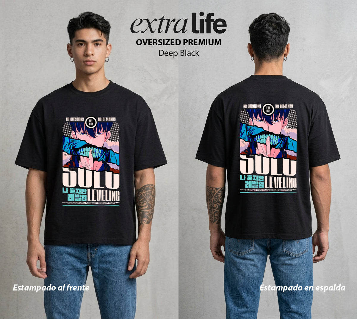 El Cazador en Ascenso | Más Allá del Límite #04668 - Playera Oversized Premium | Deep Black - Foto en modelo