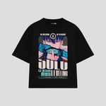 Playera streetwear premium de anime y gaming ExtraLife MX, corte boxy oversized drop shoulder heavyweight en color Deep Black y Off-White, moda urbana mexicana de culto.