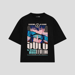 Playera streetwear premium de anime y gaming ExtraLife MX, corte boxy oversized drop shoulder heavyweight en color Deep Black y Off-White, moda urbana mexicana de culto.