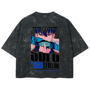Playera streetwear premium de anime y gaming ExtraLife MX, corte boxy deluxe mineral wash heavyweight en color Acid Wash, moda urbana mexicana de culto.